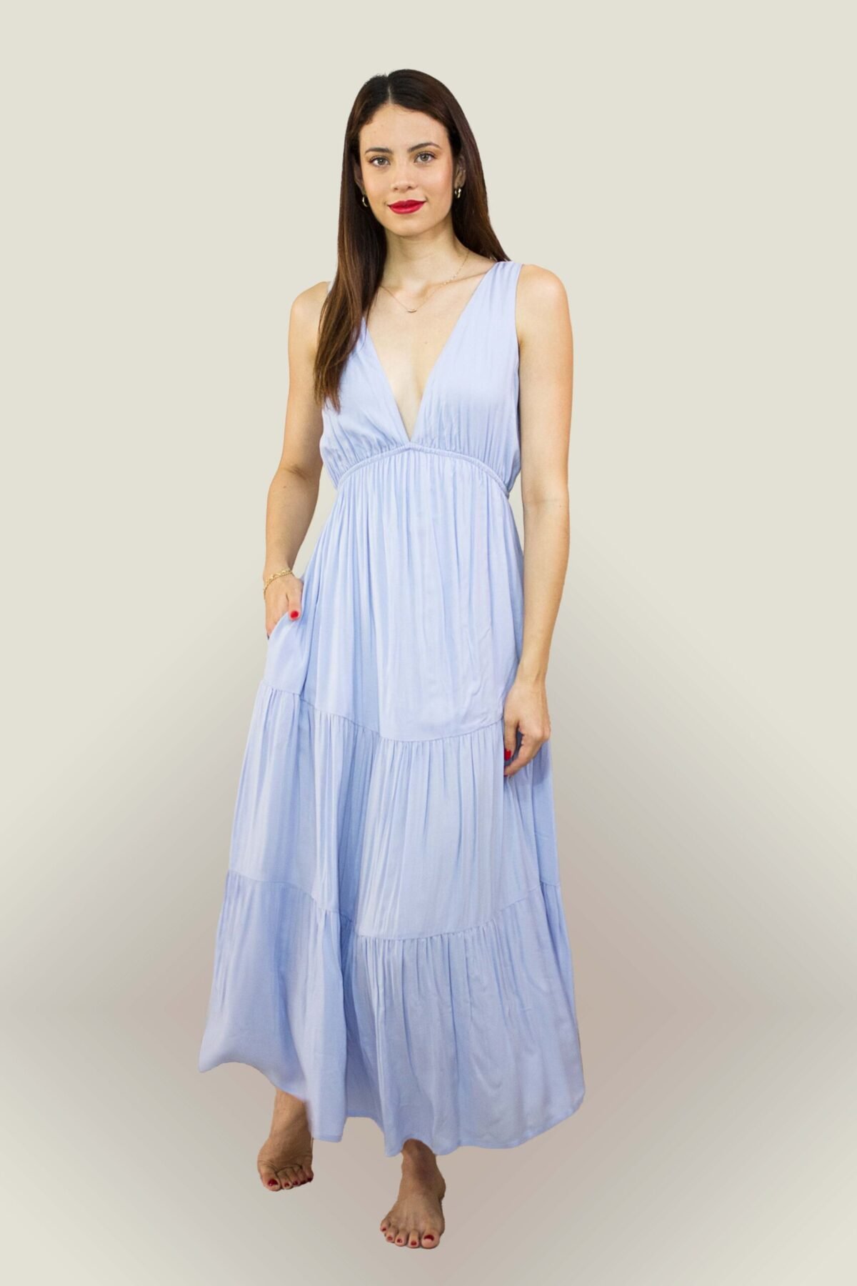 Vestido escote  V celeste - Imagen 2