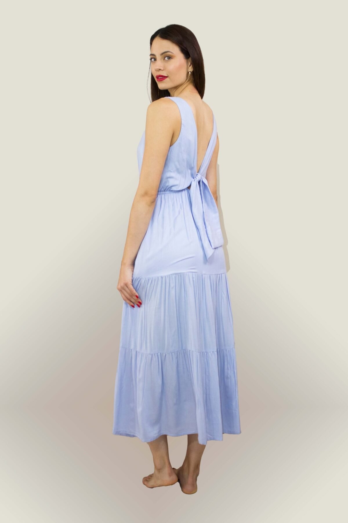 Vestido escote  V celeste - Imagen 3