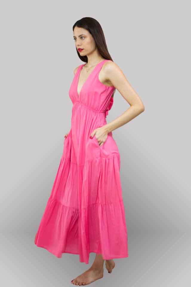 Vestido escote V rosa coral - Imagen 2