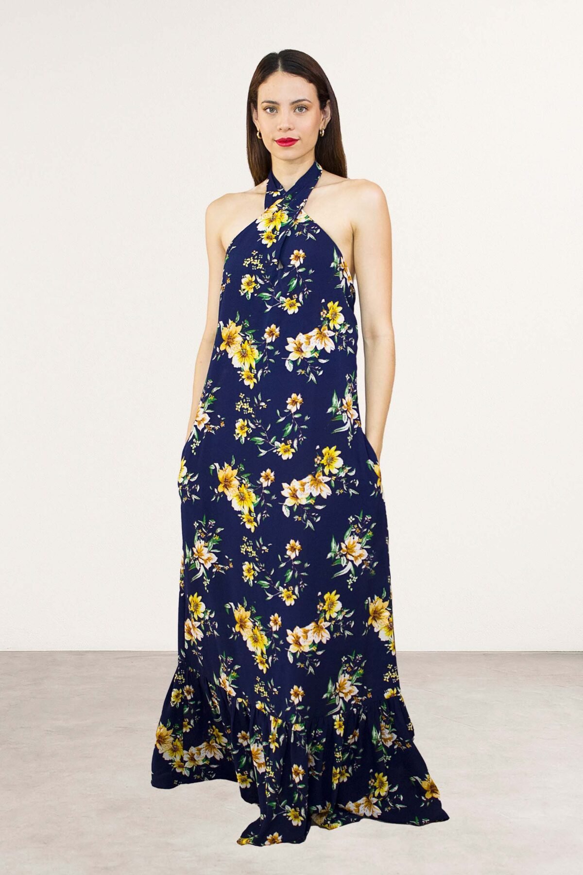 Vestido Floral Azul Halter