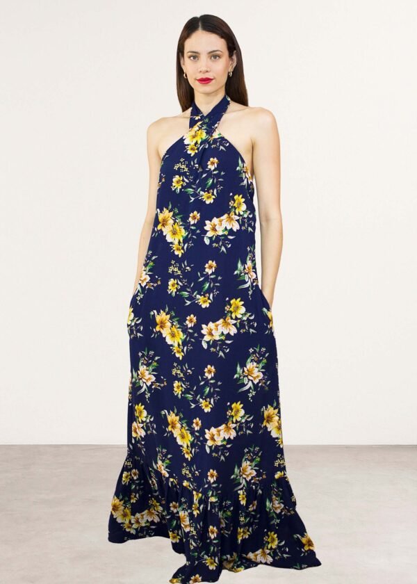 Vestido Floral Azul Halter