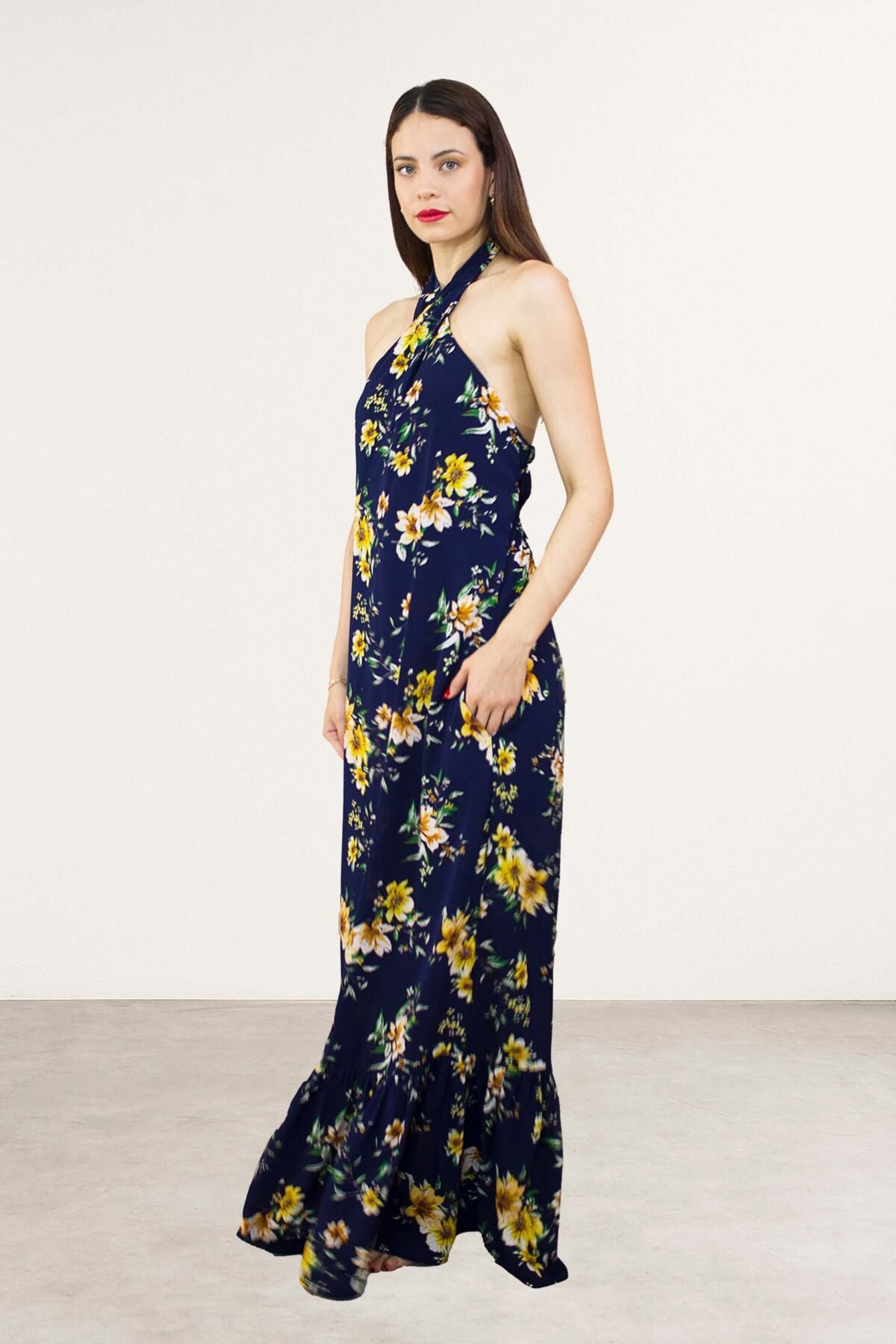 Vestido Floral Azul Halter - Imagen 2