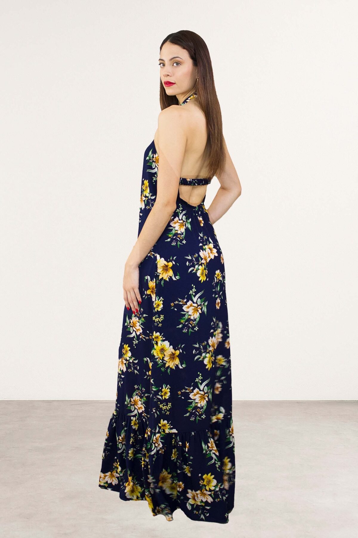 Vestido Floral Azul Halter - Imagen 3