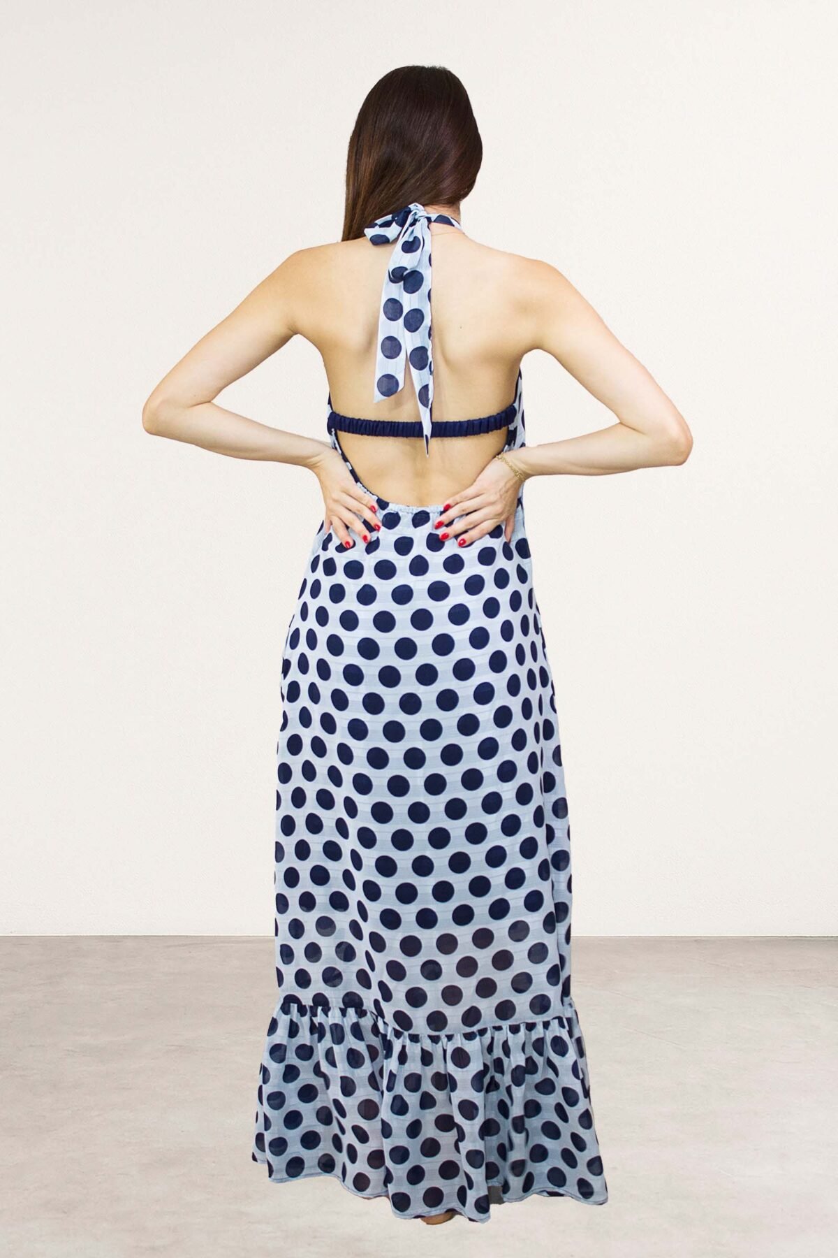 Vestido Polka Dots Azul Halter - Imagen 3